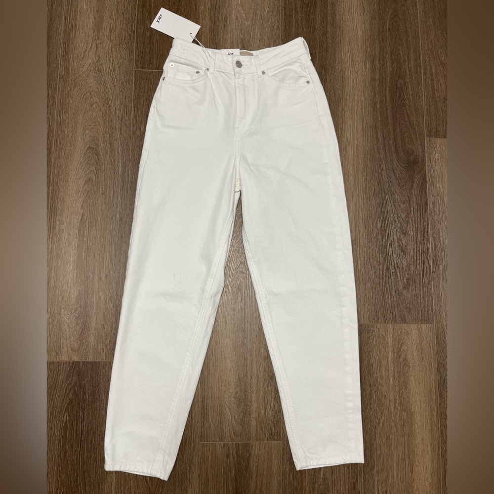JJXX Mom Jeans High-Waisted White Straight Tapered Cropped Leg Denim Pants